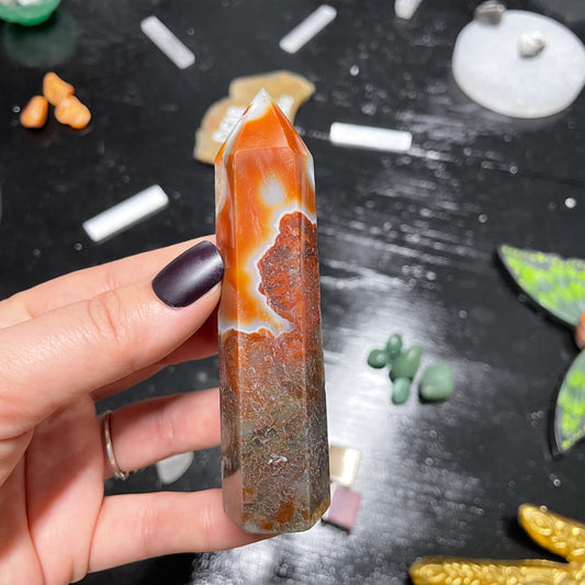Carnelian and Red Moss Agate Tower