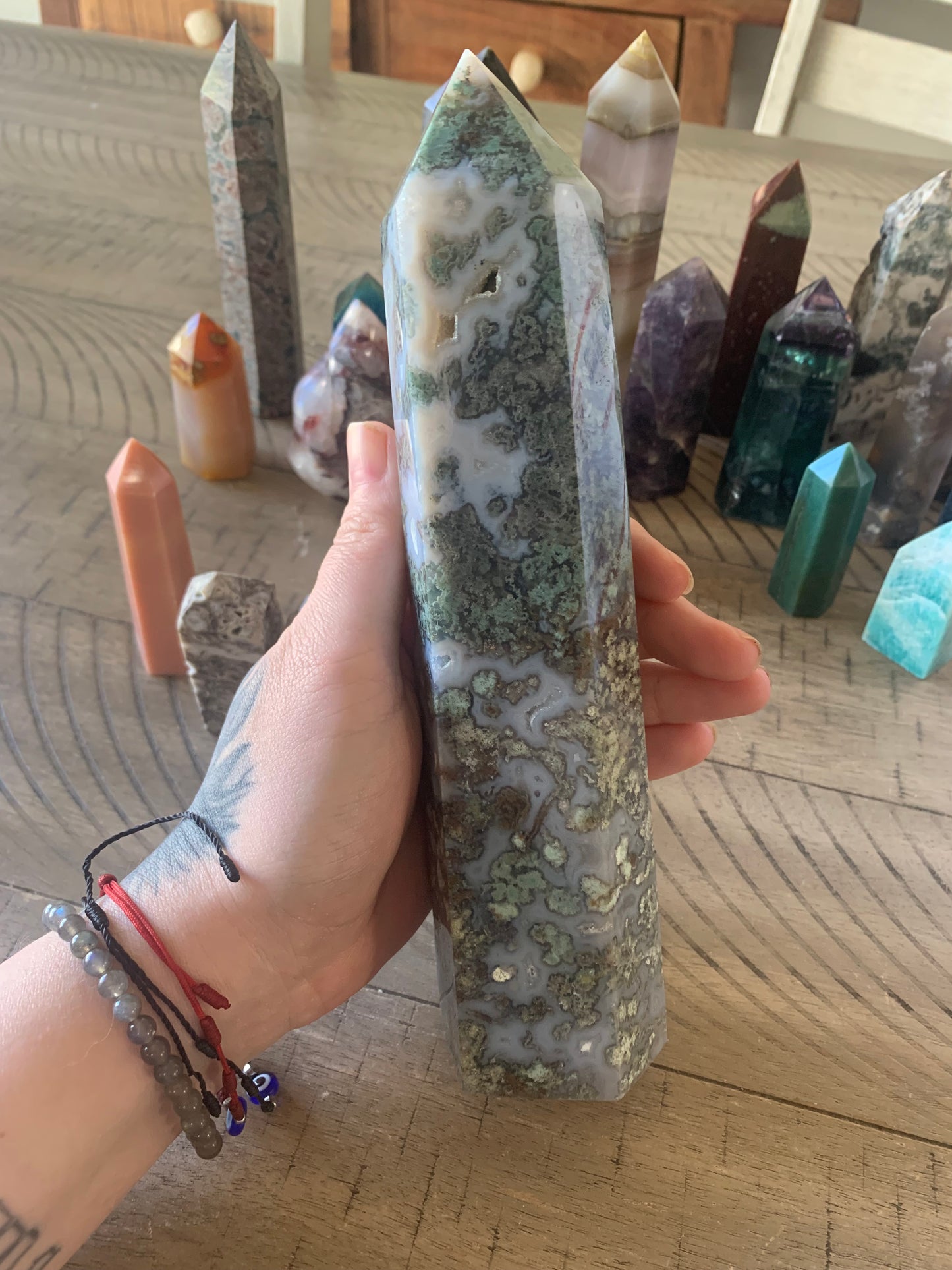 Green Moss Agate Tower